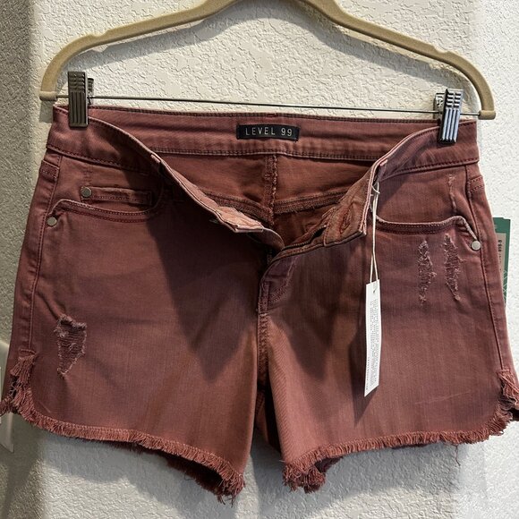 NWT!! Size 8 - Level 99 Adelynn Side Slit Distressed Light Pink Denim Shorts - Picture 4 of 10